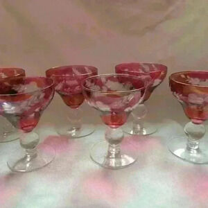 Set of 6-Ruby Flash Etched Cordials